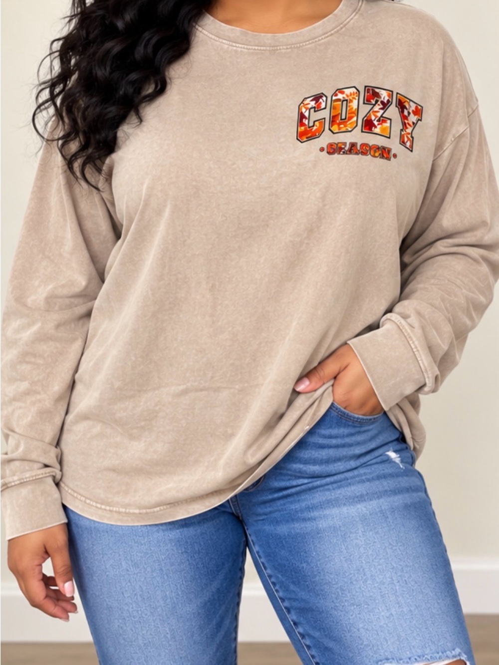 Cozy Season Women's Long Sleeve Tee - Taupe